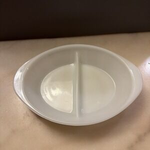 Vintage GlasBake Milk Glass Divided Bake Serving Dish J-2352  12" x 8.5"
